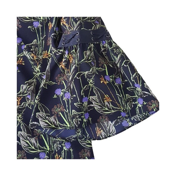 TOPSHOP Blouse Medium US 10 Bell Sleeve Flowy Smock Top Floral Print Blue BOHO - Picture 6 of 10